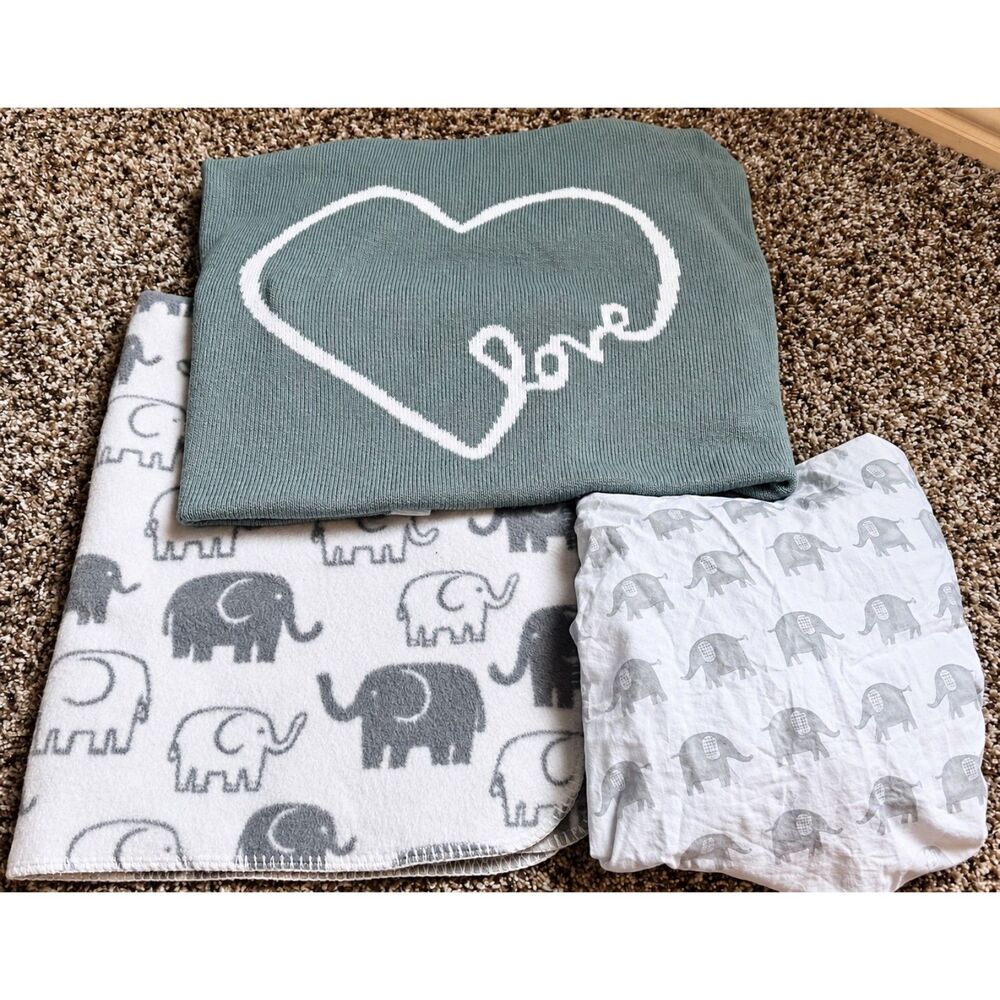 Pottery Barn Baby Crib Set, Gray White, Elephants